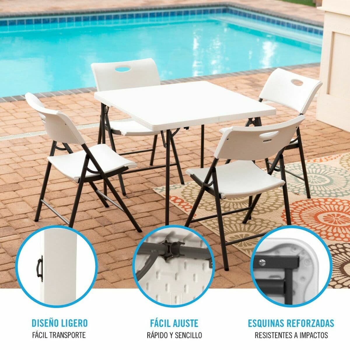 Fällbord Lifetime Vit Fyrkantig Stål Plast 86 x 86 x 74 cm — thumbnail 6