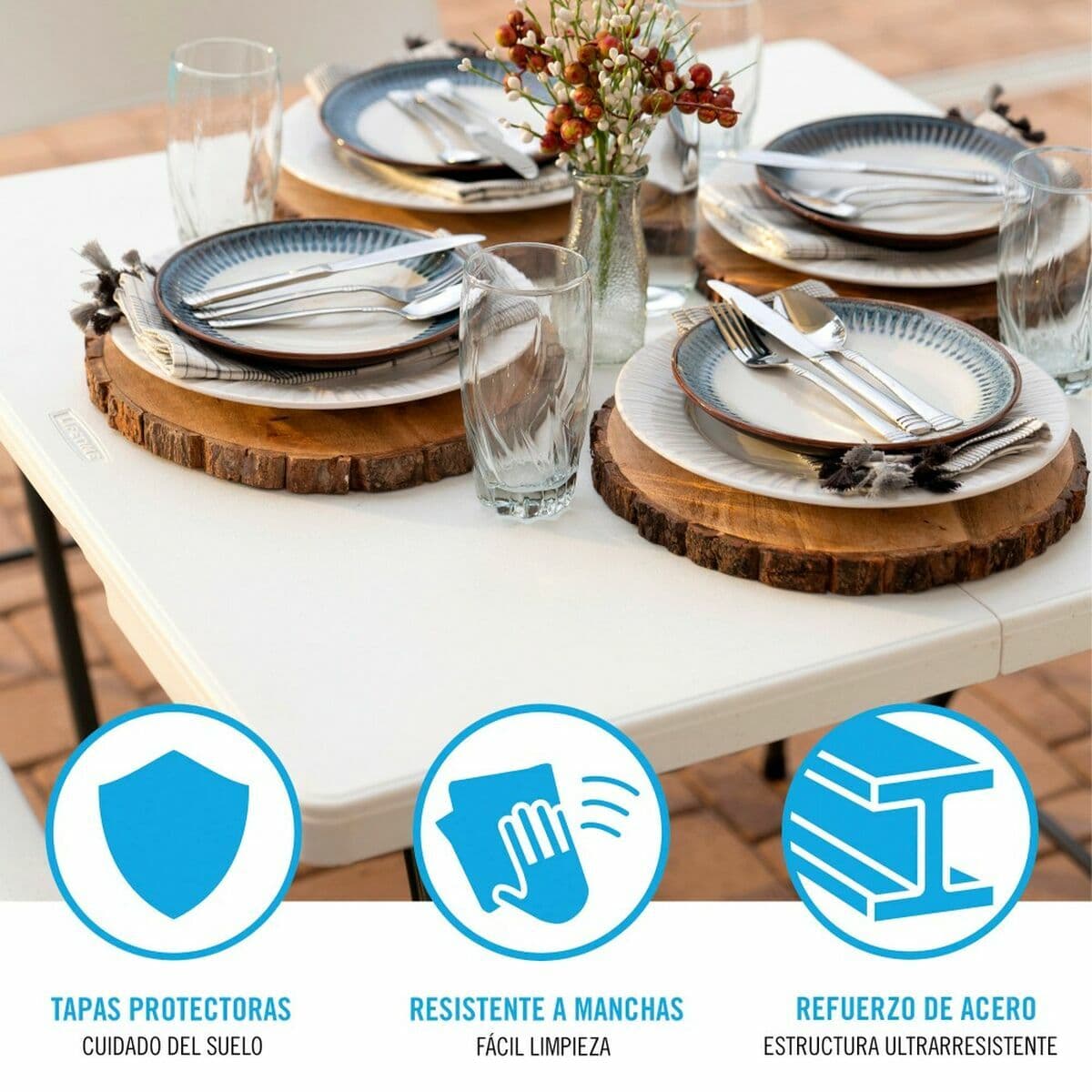 Fällbord Lifetime Vit Fyrkantig Stål Plast 86 x 86 x 74 cm — thumbnail 2