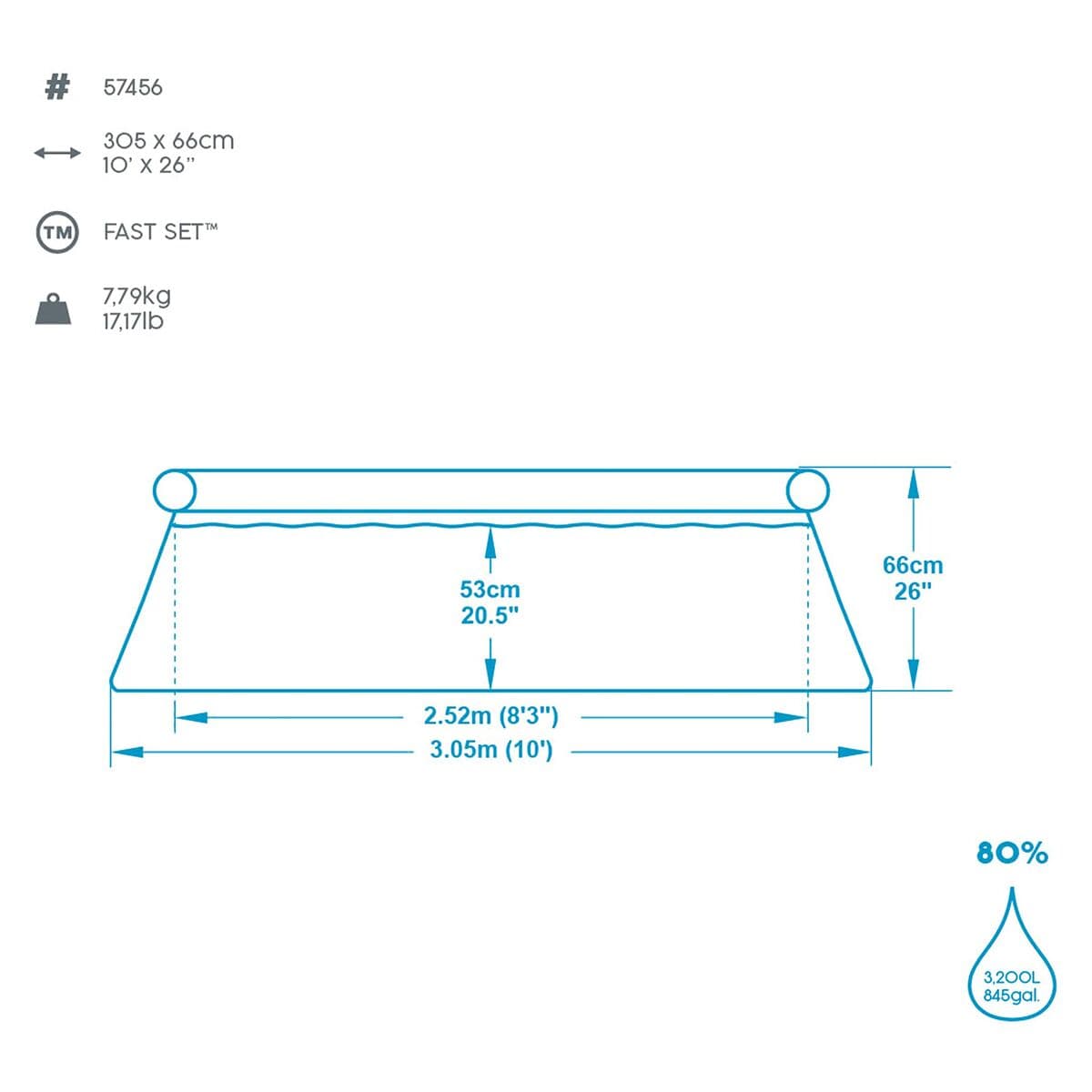 Bestway Uppblåsbar Pool Vuxen Ring 305x66 cm Trädgård 57456 — thumbnail 17