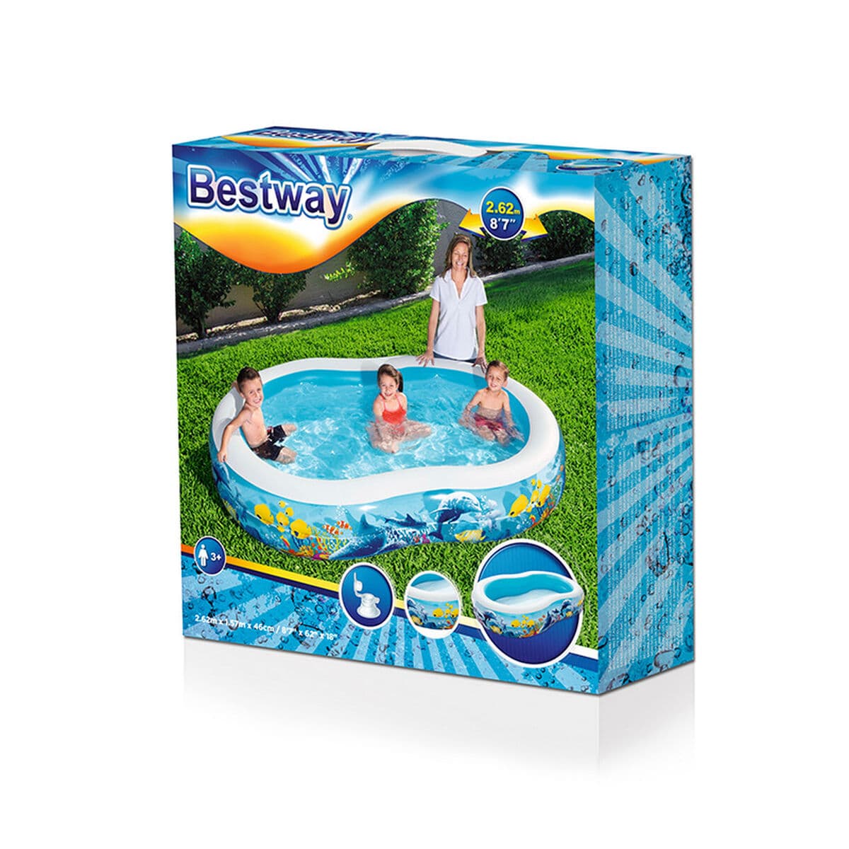Bestway Uppblåsbar Pool 2 Kamrar Havsgolv 262x157x46 cm +3 År Trädgård 54118 — thumbnail 2