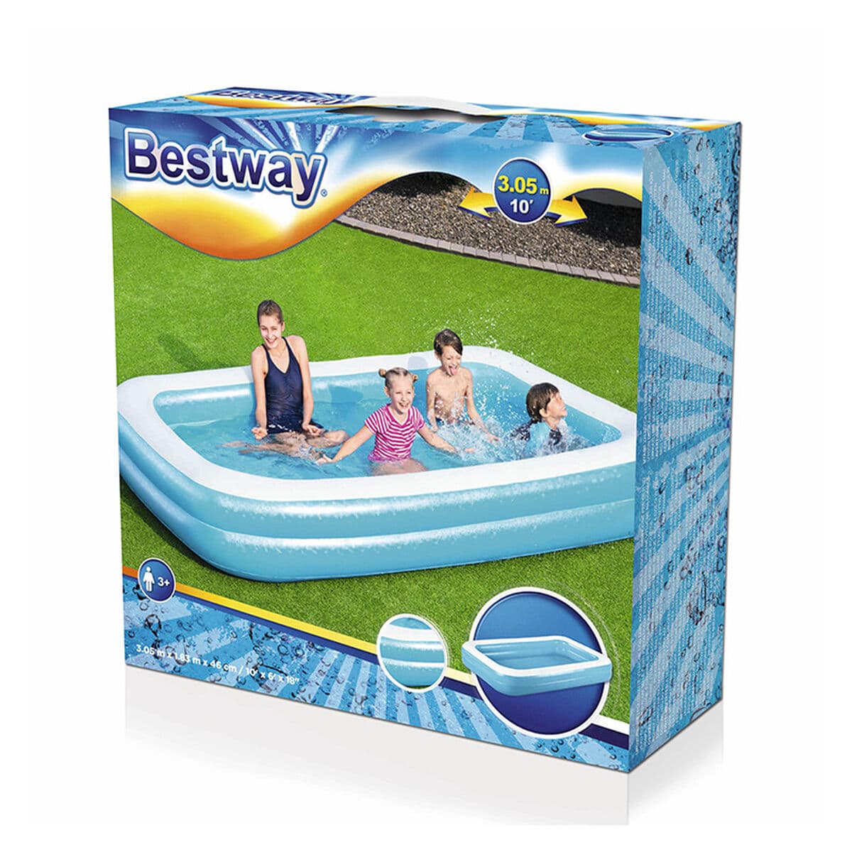 Bestway Uppblåsbar Pool 2 Kammare Rektangulär 305x183x46 cm +3 år Trädgård 54150 — thumbnail 4