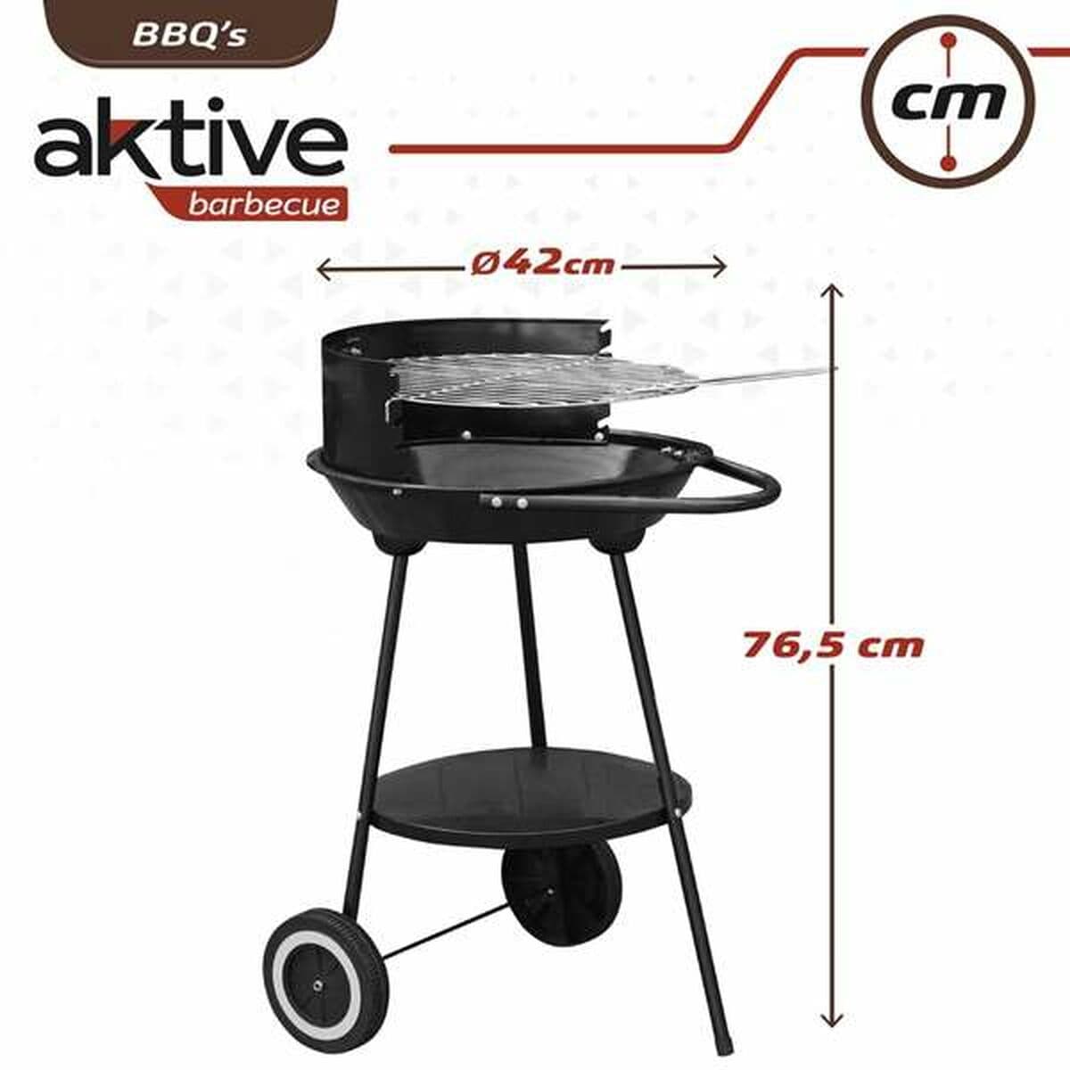 Kolgrill med hjul Aktive Textilene 42 x 76,5 cm Svart — thumbnail 5