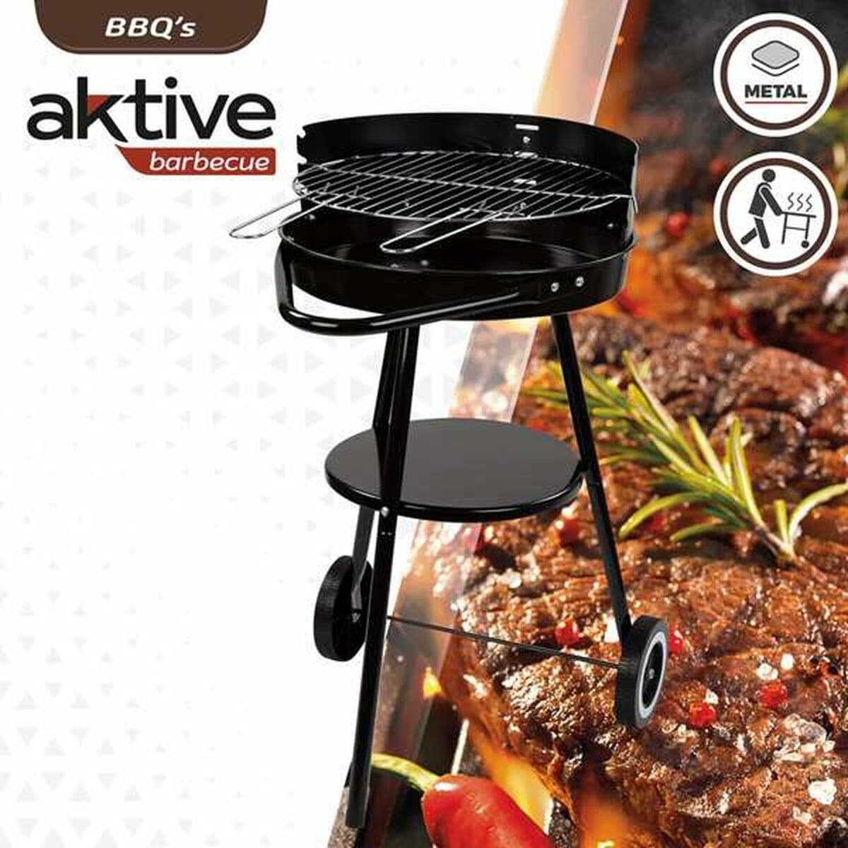 Kolgrill med hjul Aktive Textilene 42 x 76,5 cm Svart — thumbnail 7