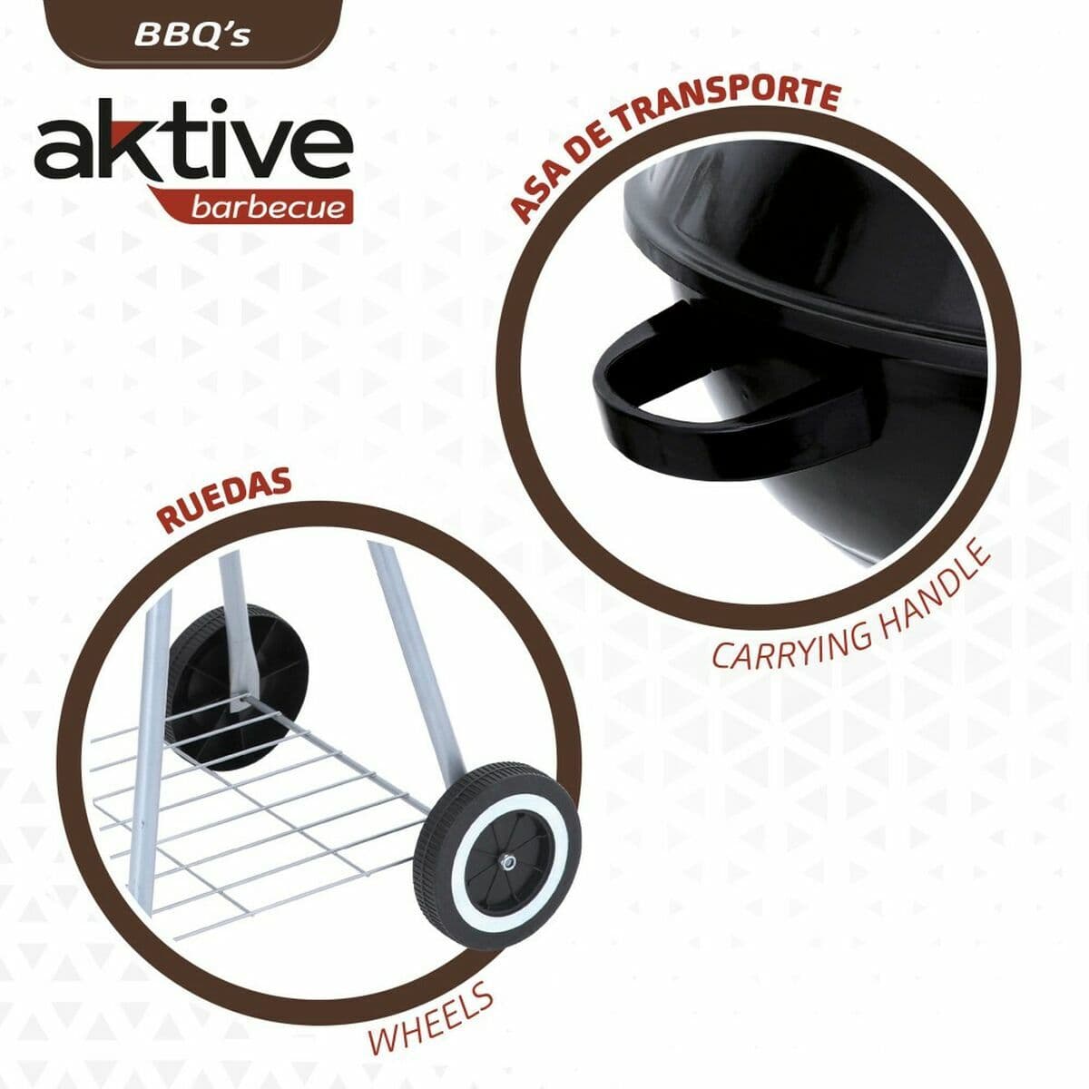 Kolgrill med hjul Aktive 46 cm Rund Svart Med lock — thumbnail 3