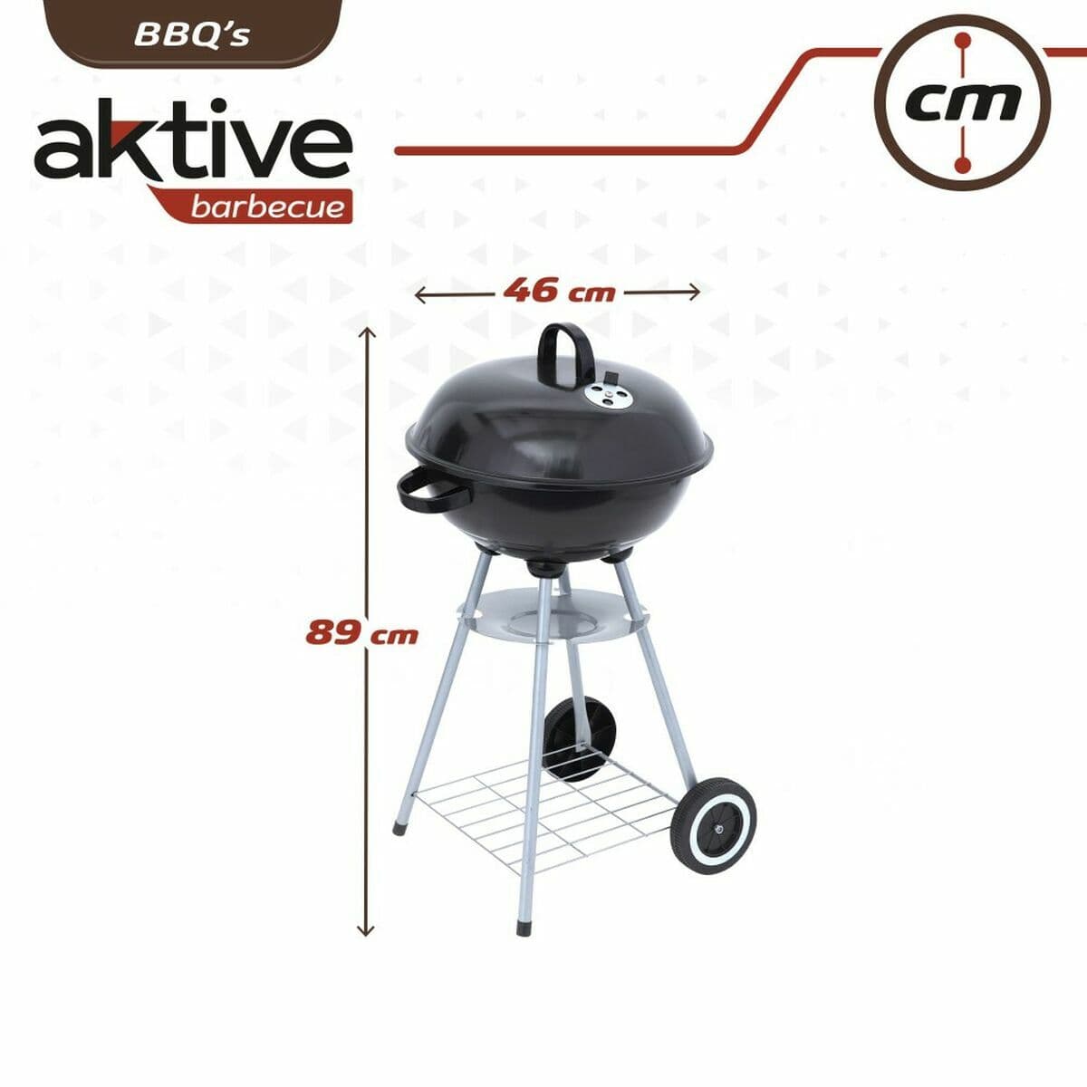 Kolgrill med hjul Aktive 46 cm Rund Svart Med lock — thumbnail 5