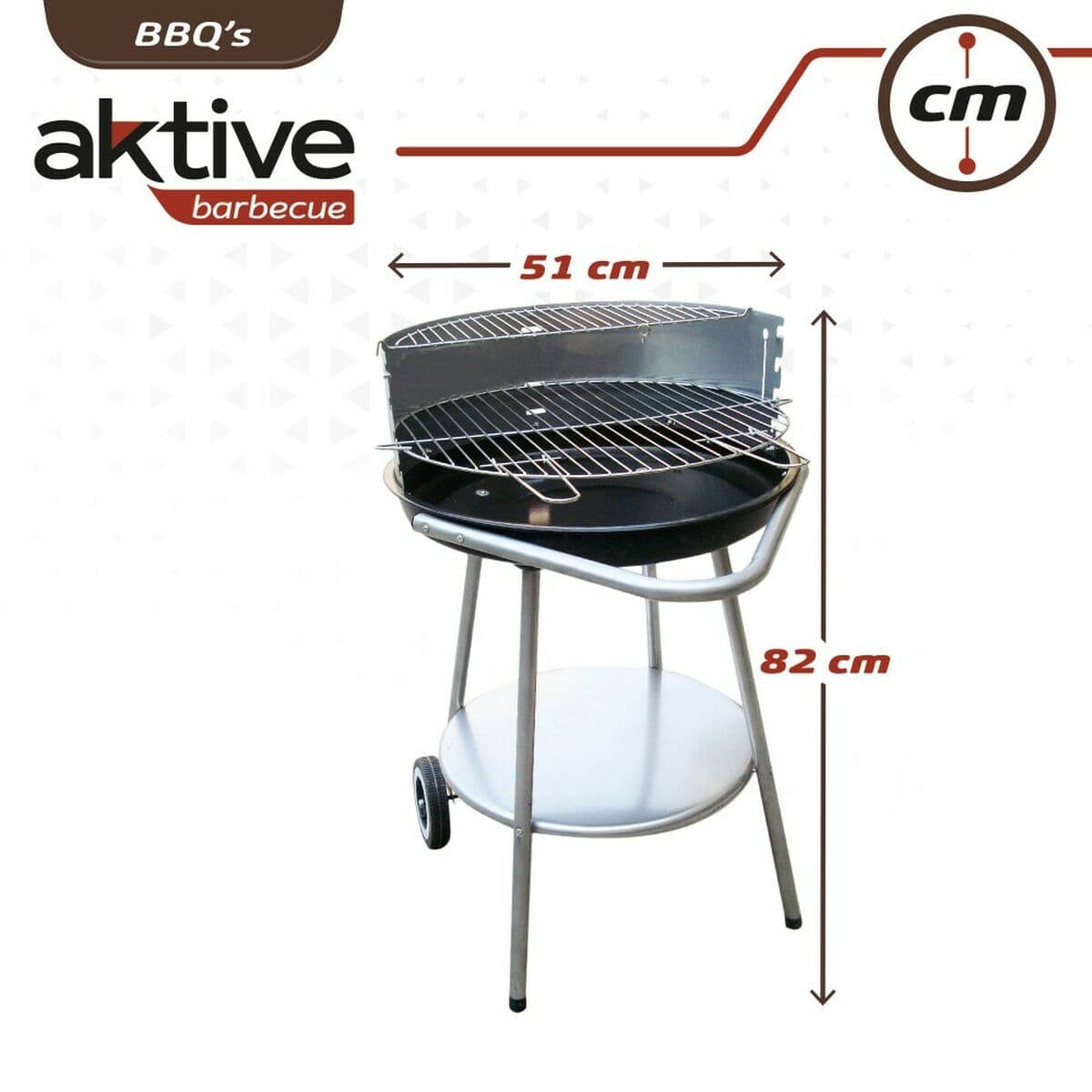 Kolgrill med hjul Aktive 51 x 51 x 82 cm Svart — thumbnail 4