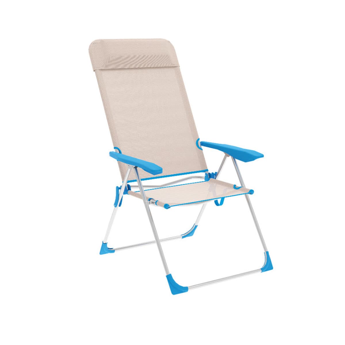 Marbueno Fällbar Stol 5 Positioner Aluminium med Kudde Beige/Blå Strand och Pool