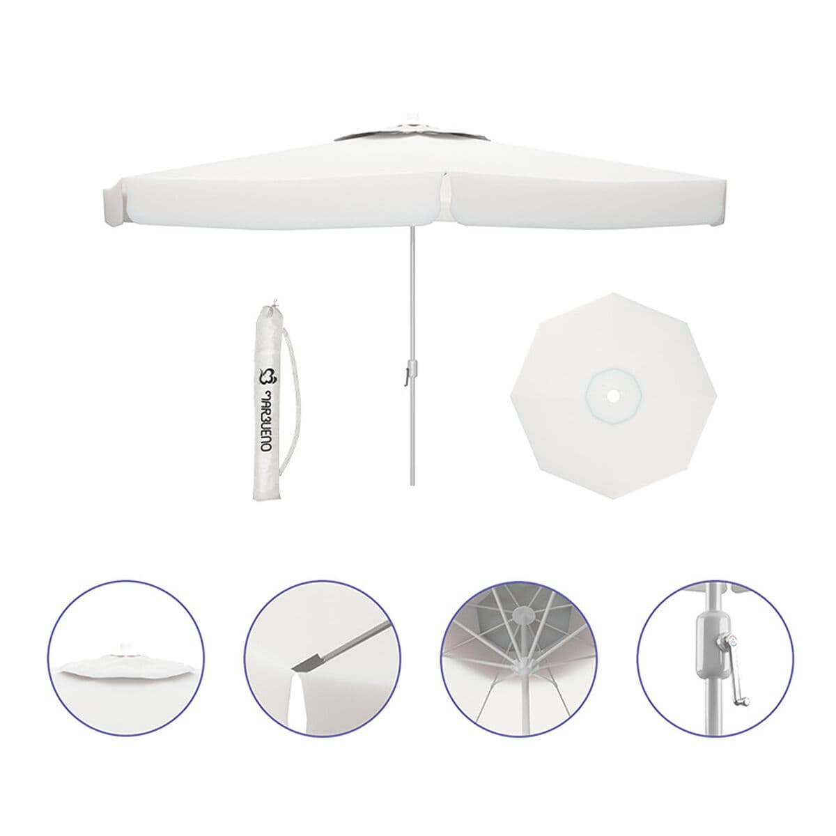 Napernyő Marbueno Vit Polyester Aluminium Ø 300 cm — thumbnail 3