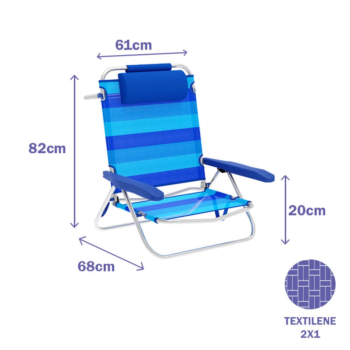 Marbueno Hopvikbar stol 5 Positioner Aluminium med Kudde Blå Stripes Strand och Pool 61X68X82 cm 10242 — thumbnail 2