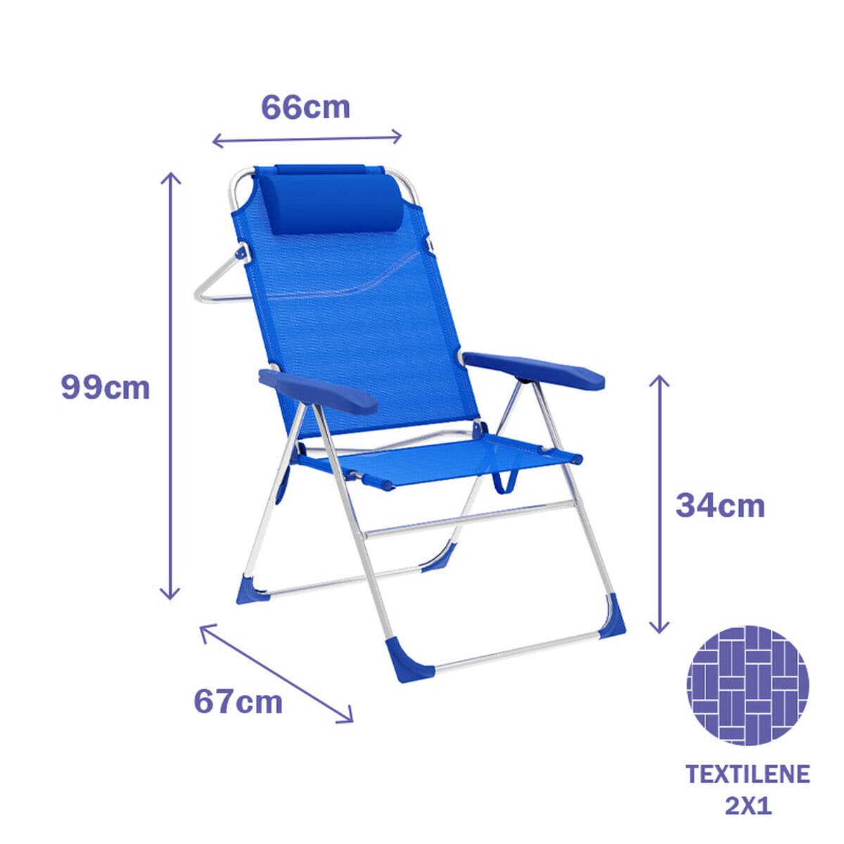 Marbueno Hopfällbar Stol 5 Positioner Aluminium med Kudde Blå Strand och Pool 67X66X99 cm 10247 — thumbnail 2
