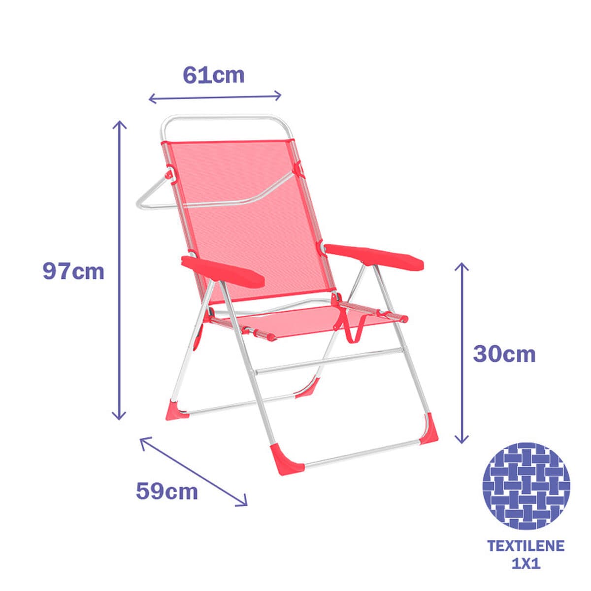 Marbueno Hopfällbar Stol 5 Positioner Aluminium Korall Strand och Pool 56X61X97 cm 10359 — thumbnail 2